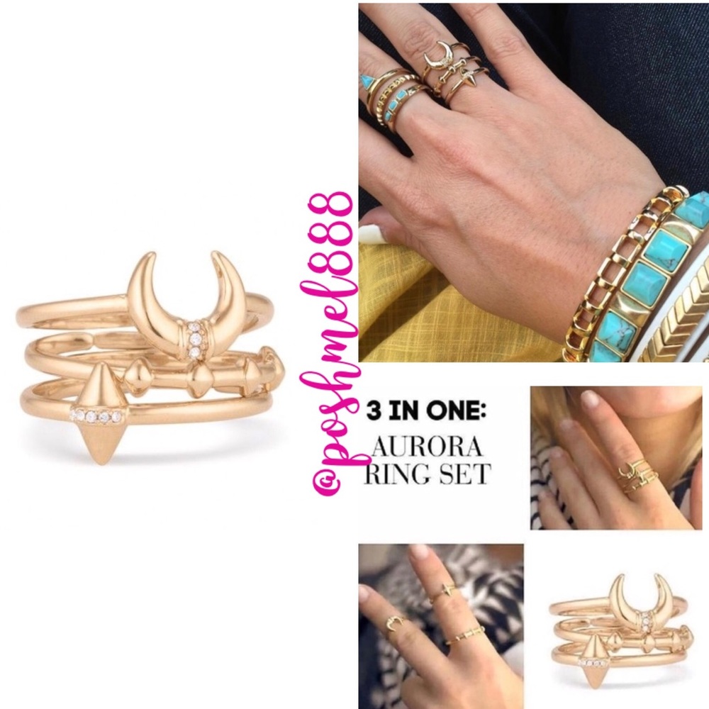 :: Stella & Dot Gold Aurora Ring Set Of 3 - Picture 3 of 6
